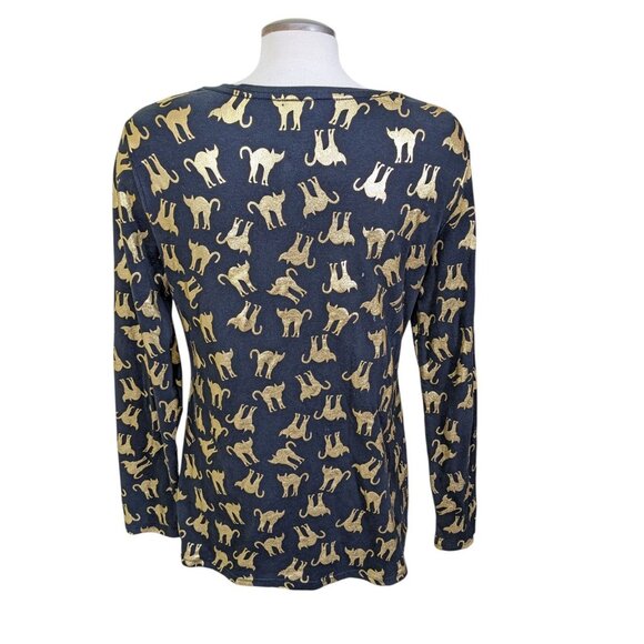 No Boundaries No Bo Black Metallic Gold Cat Print Shirt Women XL Long Sleeve - Picture 5 of 9